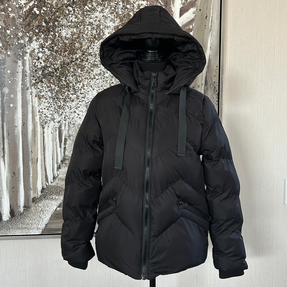 Saint + Sinner Womens Black Maxy Hooded Puffer Jacket - Size Small‎